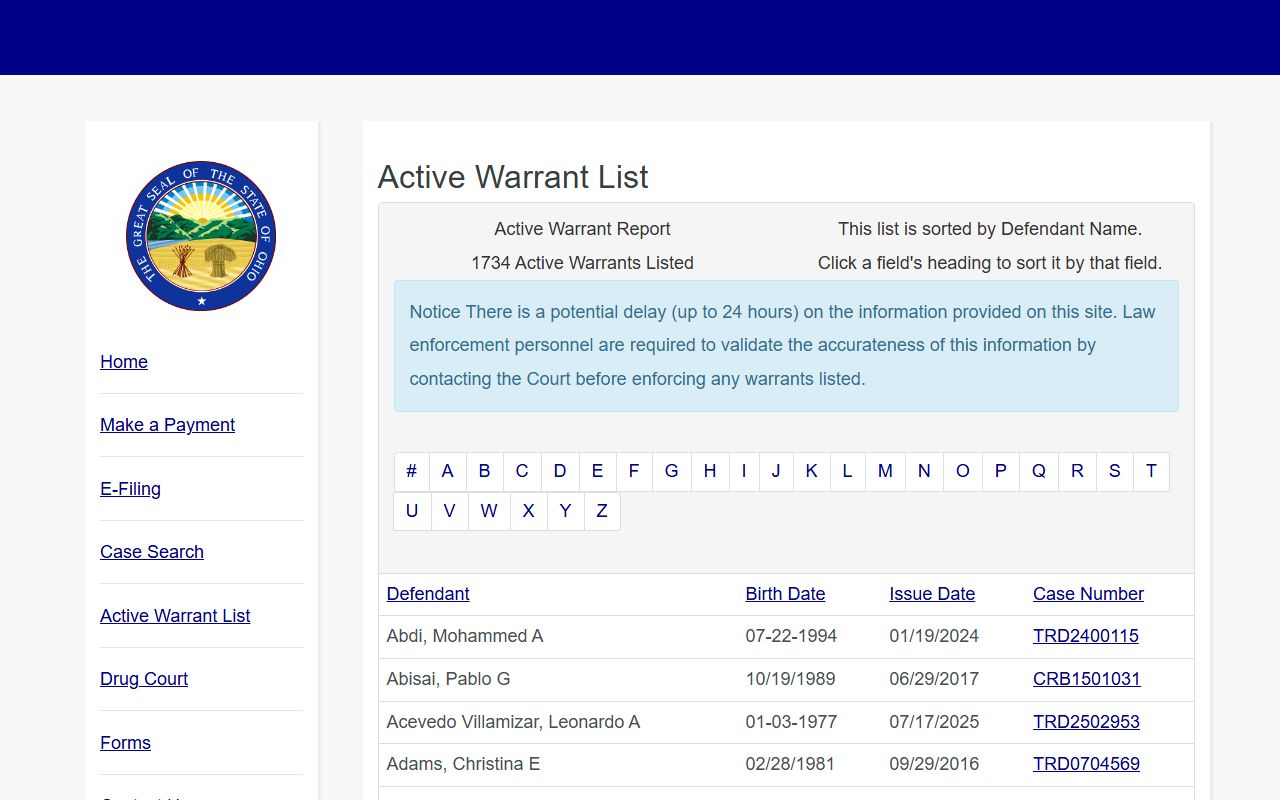 Jackson County warrant search active warrants Municipal Court